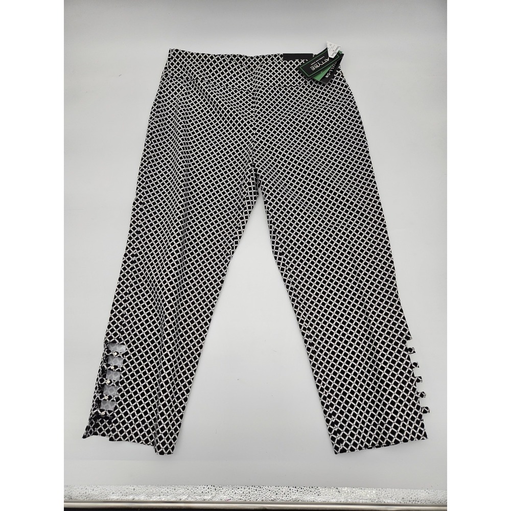 NWT Attyre Pants Womens 14 Caroline Crop Black n White Pull On Stretch